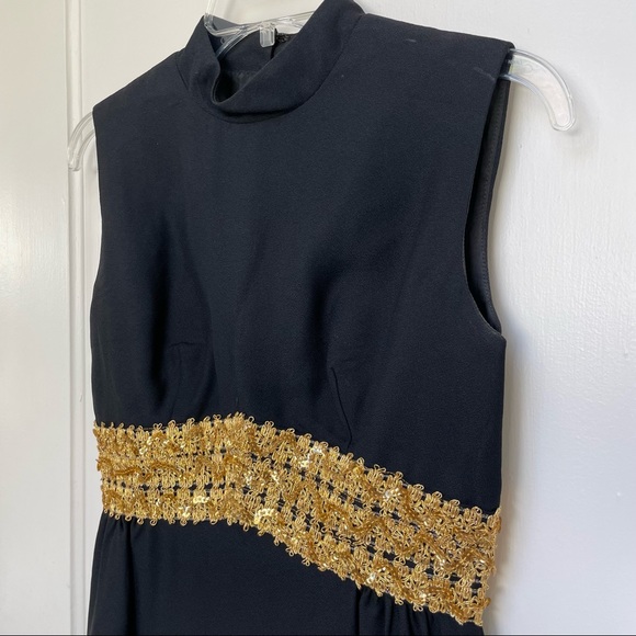 Vintage black mini dress with gold waistband - Picture 3 of 15